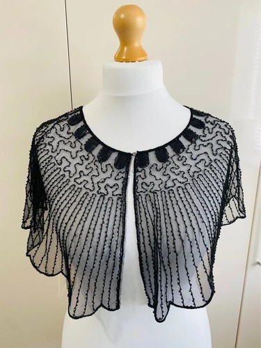 Beaded black cape bolero - beaded,