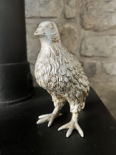 Silver metal bird ornament - bird,
