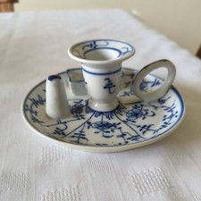 Oriental Style Blue And White Porcelain Candlestick With Finger Loop