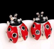 Super  Cute Red Sweet Metal Stud Ladybug Earrings