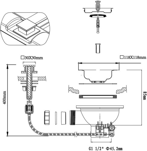 Square strainer basket waste - basket,