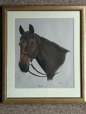 Lovely Large Vintage Signed Watercolour Study Portrait Of A Race Horse