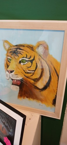 Framed hand painted tiger - hand,
