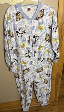 VTG 1998 Looney Tunes 1 Piece Cotton Flannel Adult PJs Taz Tweety Sylvester Med