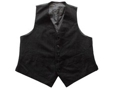 Mens Vintage Waistcoat 70s 80s Dark Grey Wool Retro Indie Mod Steampunk S 36"