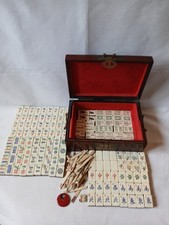 Mahjong Set Oriental Wooden Box 148 Bone & Bambo Tiles  Mah Jong Jongg Vintage