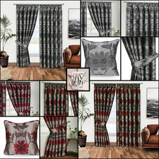 Pencil Pleat Curtain Fully Lined Ready Made Luxury Curtains Floral & Cushion