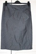 Debbie Shuchat Dark Grey/Black White Stripe Under Knee Length Skirt, Size 8