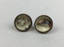 Pair Of Antique Probably Rock Crystal Horses Head Buttons Brass 11.7mm Diameter 