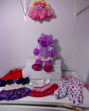 Chad Valley 'Designabear' purple bear and accessories.