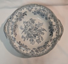 Antique Blue & White Footed Serving Bowl, Asiatic Pheasant Pattern, B & B mark