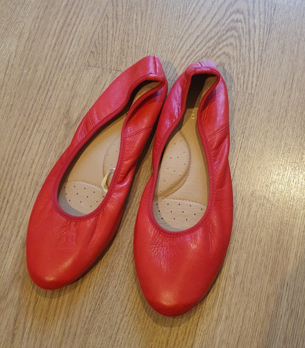Red leather flat shoes women - ,