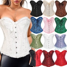 Halloween Women Overbust Corset Top Bustier Lace Up Costume Waist Cincher Boned