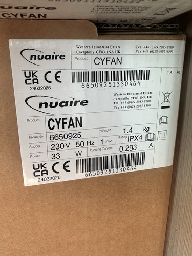 Nuaire cyfan extractor - fan, |