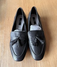M&S Collection Black Soft Leather Tassel Loafers Shoes Size UK 6 Wide Fit NEW