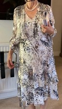 Allison Designer 💯 % Pure Silk UK Size 12 Dress Grey With Matching Jacket 