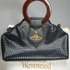 Vivienne Westwood Faux Leather Hand Bag Black Orb Woven Small
