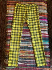 Top Man Yellow Tartan Stretch Skinny Punk Trousers W28 L32
