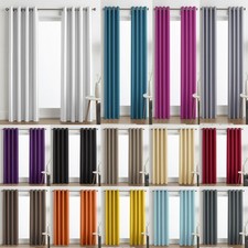 Faux Silk Curtains - Eyelet - Luxury Fully Lined - Ring Top - Black Silver White