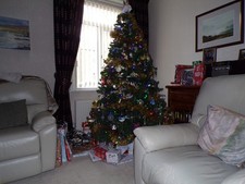 7 foot hinged Christmas tree in 3 sections and comes in xmas tree bag.