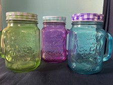 3 Coloured glass mason jar mug