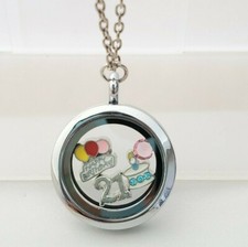 Birthday glass small Locket necklace chain floating charms Age 15 16 18 21 30 40