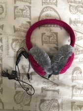 Headphone Earmuffs Pink Grey - Kit sound Audio ear warmers - stereo jack iphone