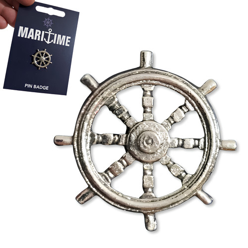 Ships wheel pin badge - badge, pewter