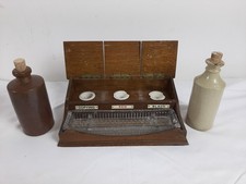 Circa 1880 Antique Wooden Inkwell Set with Three Compartments and Glass Tray