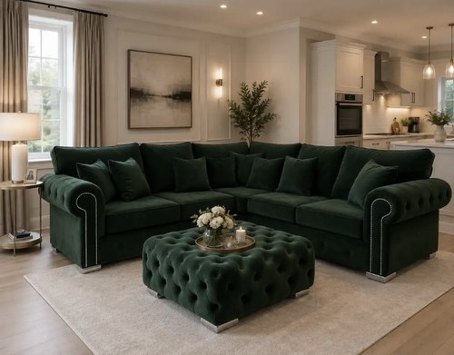Luxury sofa dark green velvet - green,