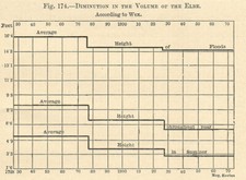 Fall in the volume of the Elbe 1728-1870 per Wex. Germany. Graph 1885 print