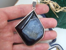 GORGEOUS SOLID STERLING SILVER RAW ROUGH AGATE GEODE PENDANT FOR NECKLACE RARE
