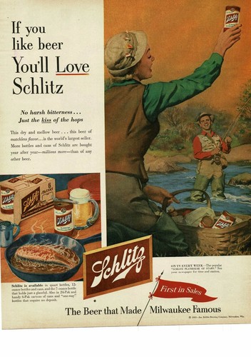 1953 schlitz beer - beer, fly