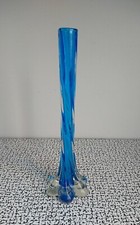 50s 60s Vintage Turquoise Clear Twisted Murano Freeform Art Glass Bud Stem Vase