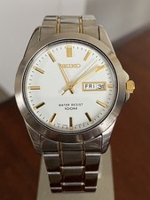 Vtg 2003 Seiko V743-9A20 Day Date White Face Quartz St/Steel Gents Watch Mint
