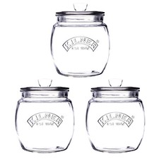 3pcs Kilner 850ml Glass Push Top Tea Coffee Sugar Airtight Storage Canister Jar