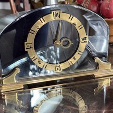 Rare And Stunning Art Deco Mirror Glass, Brass Mantle Clock