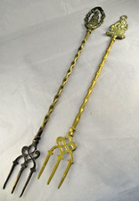 Vintage Retro Brass Toasting Fork Peerage Welsh Figure & Elizabethan Galleon