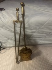 26” Early 20C Solid brass Edwardian Set Of 3 Fireplace Accessories Tools