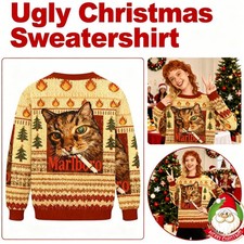 Funny Marlboro Smoking Cat Meme Ugly Christmas Sweater Perfect Holiday Gifts