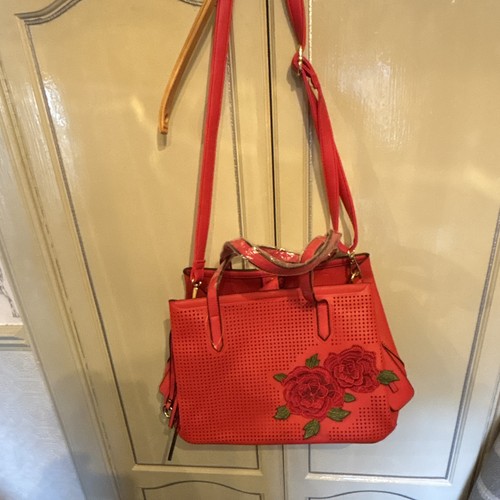 Red small faux leather tote - small,