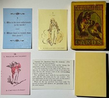 Antique Playing Card Game Conversation Cards Mullord Bros 1870s 28/28 +1 Boxed