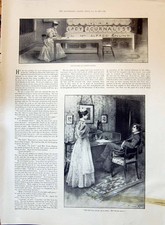 Old 1897 Story Illustration Lady Journalist Writing Table Man Desk Sa Victorian