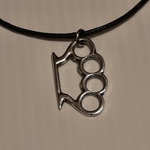 Brass knuckle pewter pendant - brass,