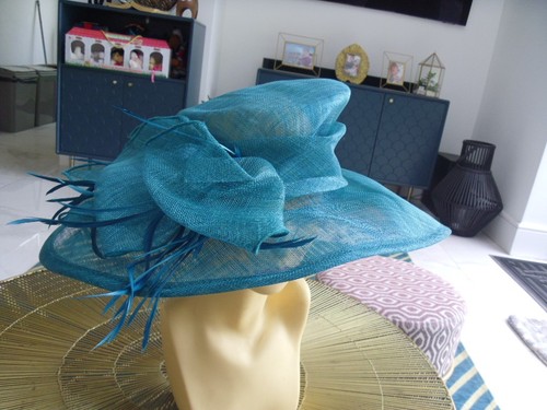 Ladies turquoise wedding hat - wedding,