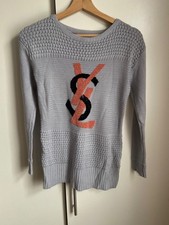 Mint Grey Knitted Jumper with Chenille Logo Design, Textured, Size S
