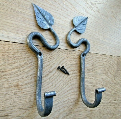 Pair leaf hook hand - pair, forged