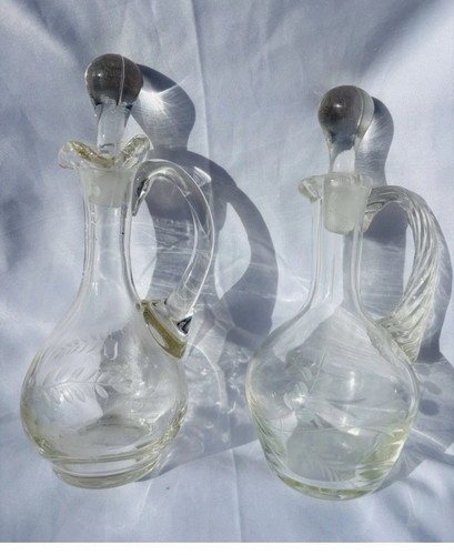Pair vintage glass vinegar - of,