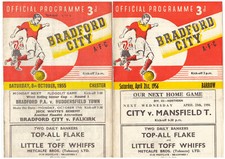 Bradford City HOME Football programmes 1955 to 1959 League Matches