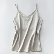 Women Satin Silk Tank Tops Sleeveless Shirts Blouse Halter V Neck Basic Camisole
